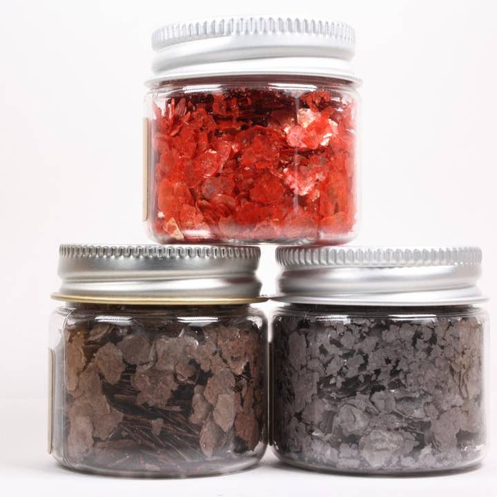 Bright Red, Slate Gray, Nutmeg Brown Mica Flakes - 3 Jars for wholesale on Faire1