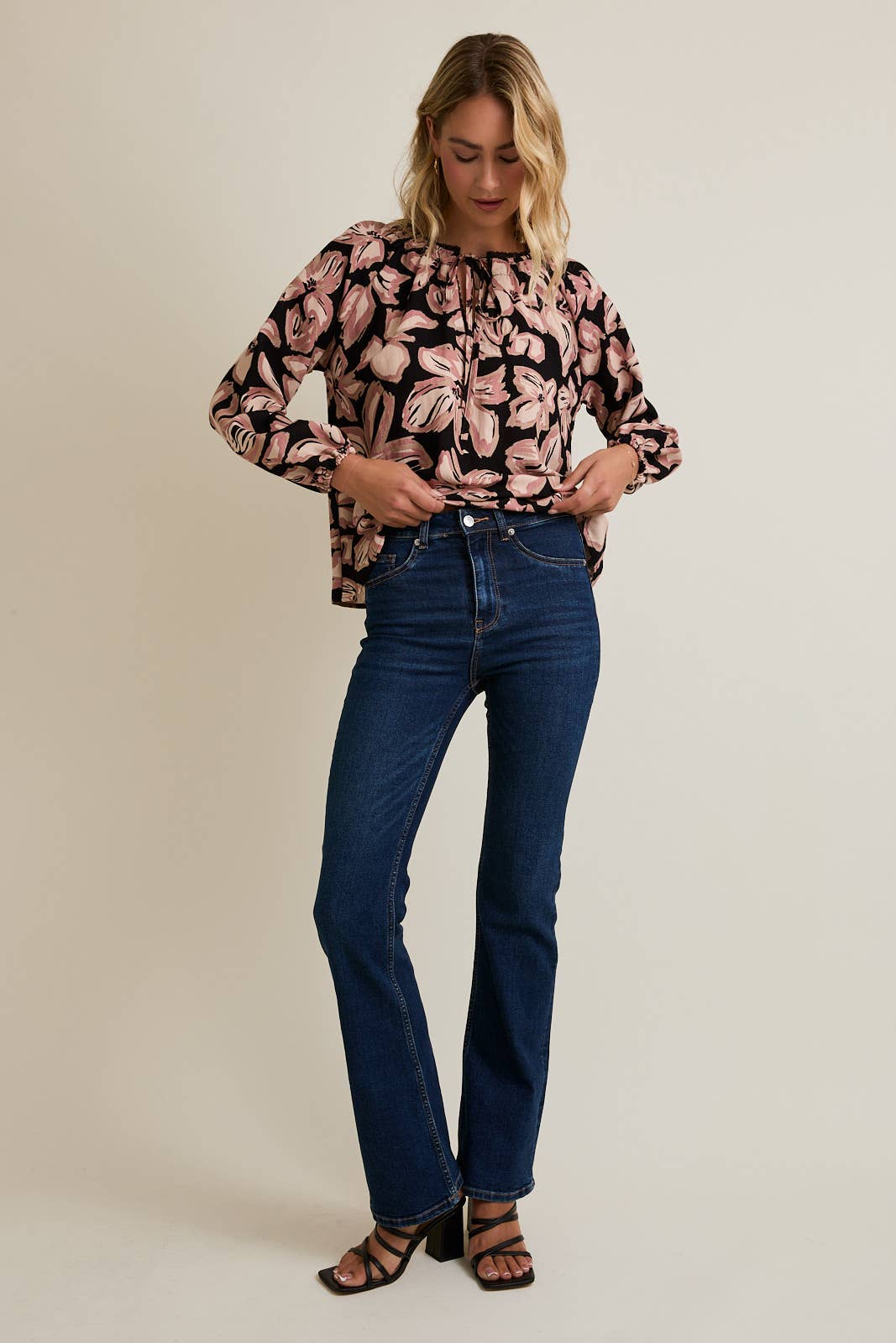 FRONT TIE PUFF LONG SLEEVE FLORAL TOP for wholesale on Faire3