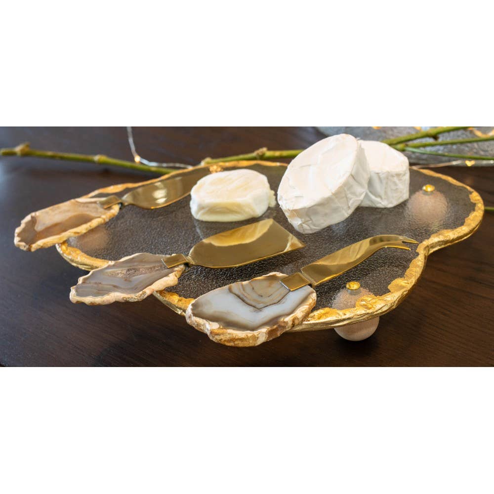 AULICA - Wholesale Cheese Spreader - Beige agate stone cheese service - set of 34