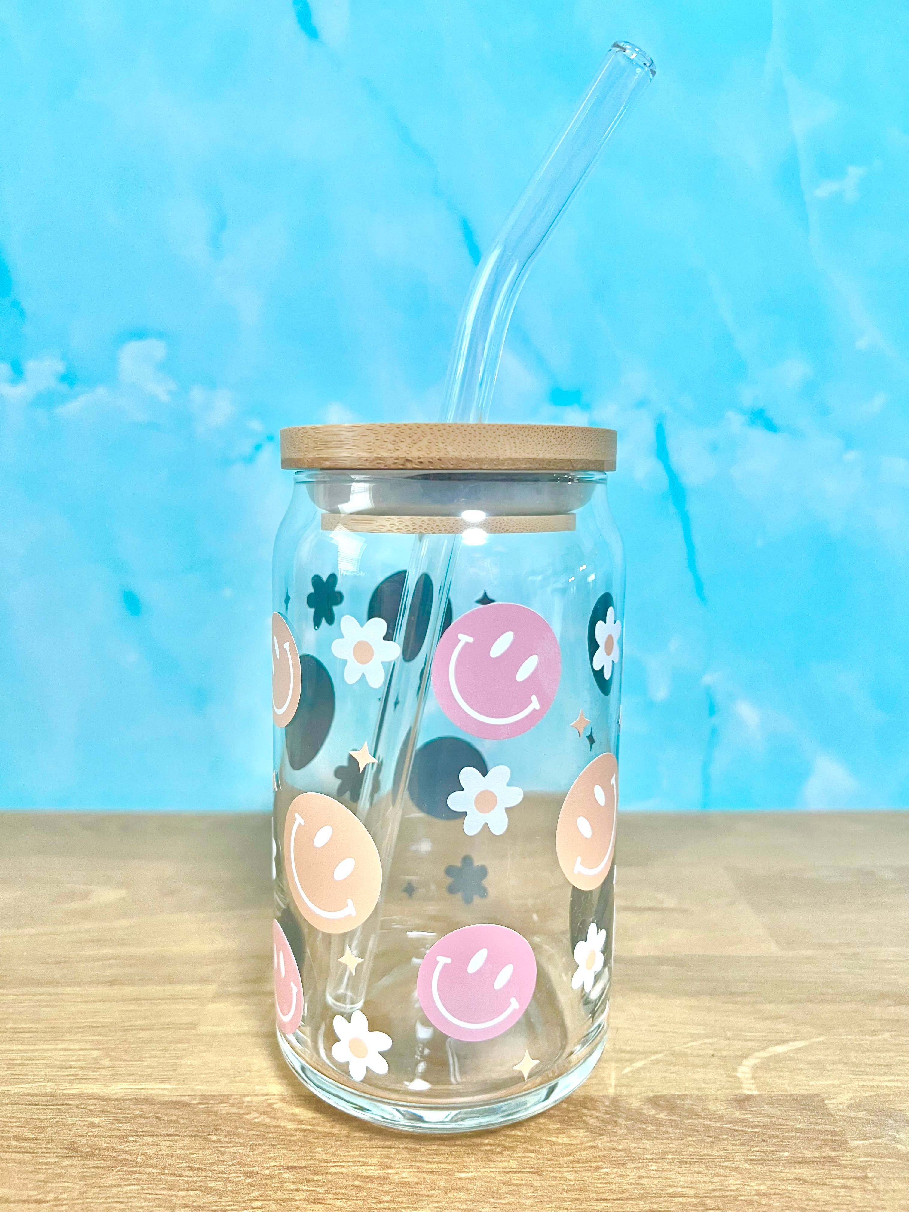 FriendlyAdventures – wholesale Dricksglas och koppar – Retro smiley ansikte daisy öl soda burk glas kopp0