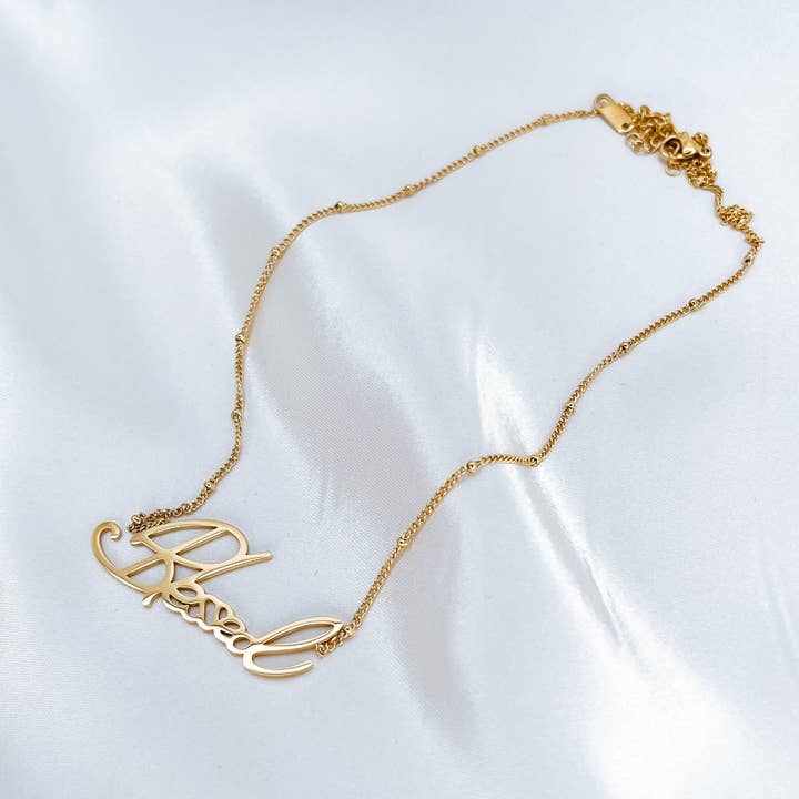 Gold "Blessed" Beaded Chain Necklace for wholesale by Luluh Lane