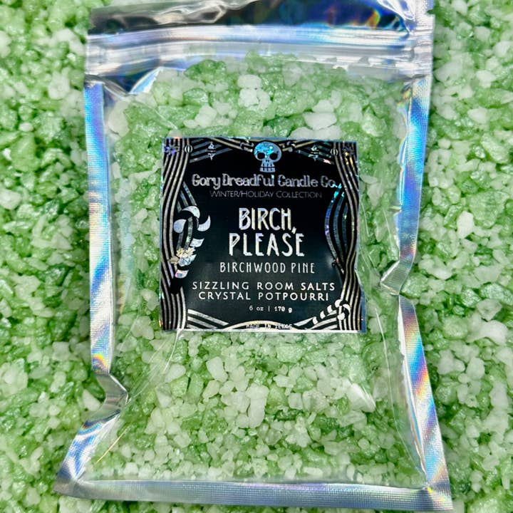 Bouleau, s'il vous plaît ! Pot-pourri de cristaux de sel pétillant pour la pièce : Parfum de pin de bouleau pour la vente par Gory Dreadful Candle Co