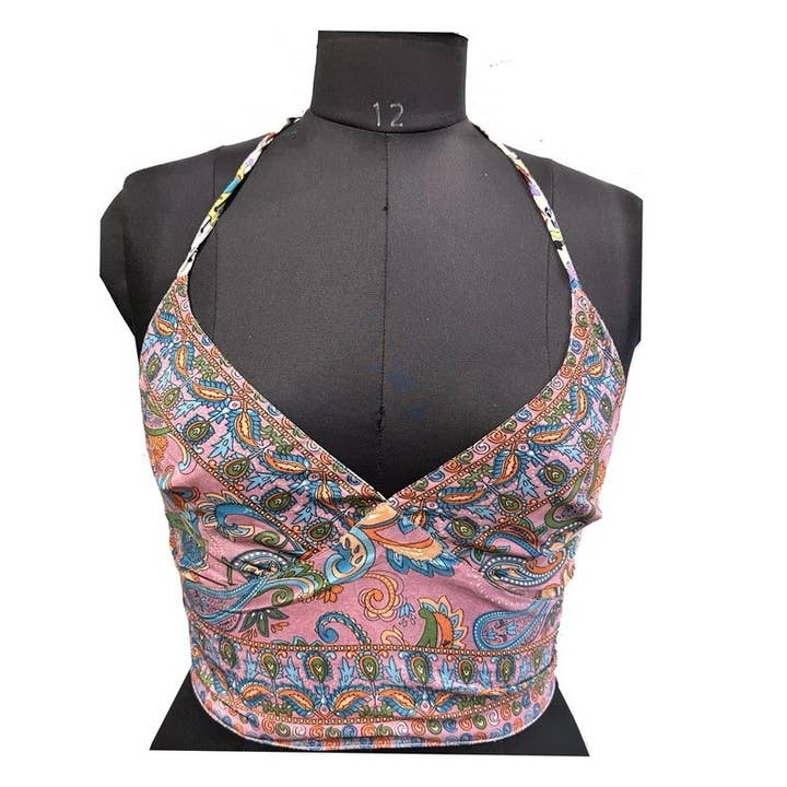 Bhawana Handicrafts - Wholesale Blouse - Women's - 5 Pcs Lot Women's Recycled Silk Halter Top Bralet Crop Top2