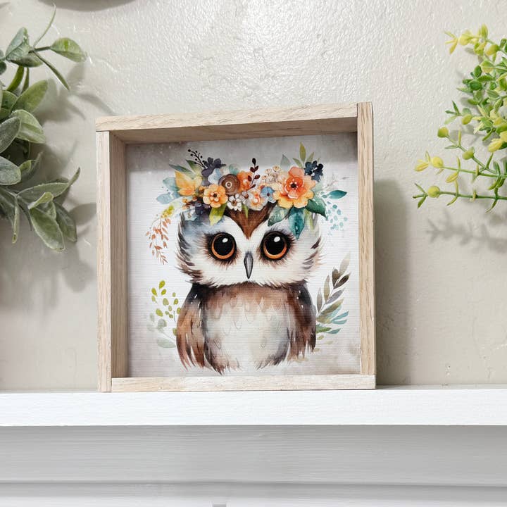 Hangout Home - Wholesale Art Print - Boho Cute Owl Wall Art - Nursery Canvas Art - Wood Framed