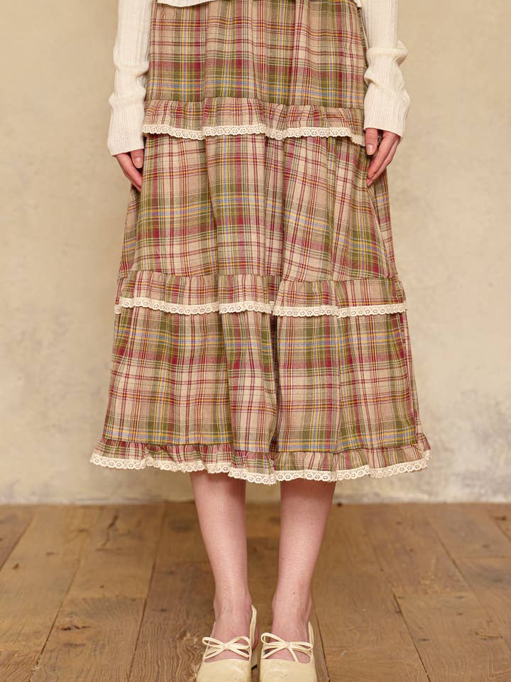 RP2572 - Geruite Rok met Kantafwerking voor wholesale door ROSIE POSIE