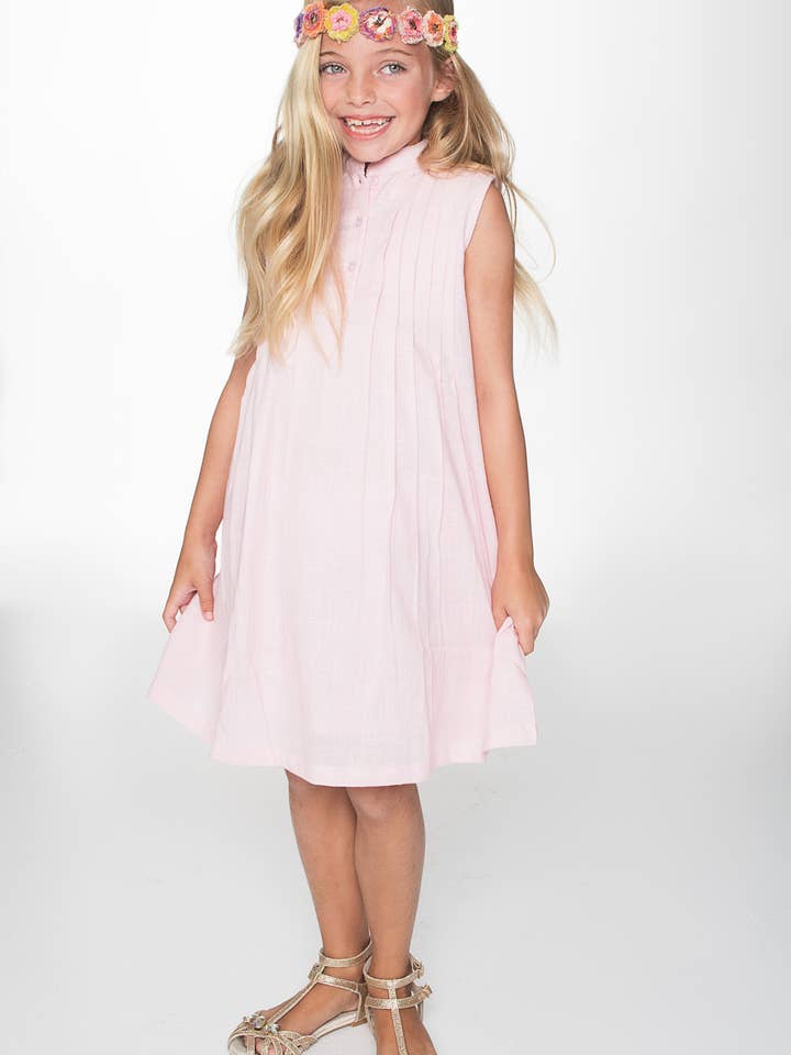 Vestido de mudança de detalhe rosa Pin Tuck por atacado de Yo Baby