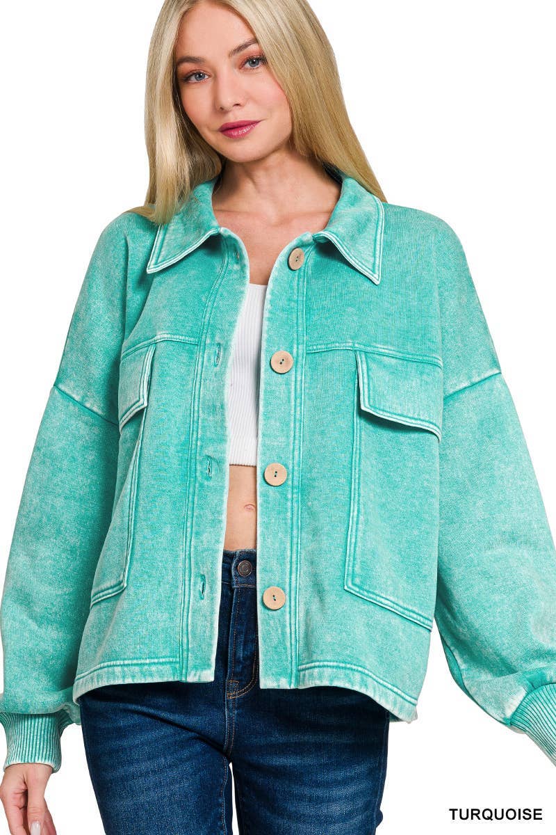 Vanilla Monkey - Vente Veste-chemise – femme - Veste courte en polaire délavée à l'acide avec poche avant3