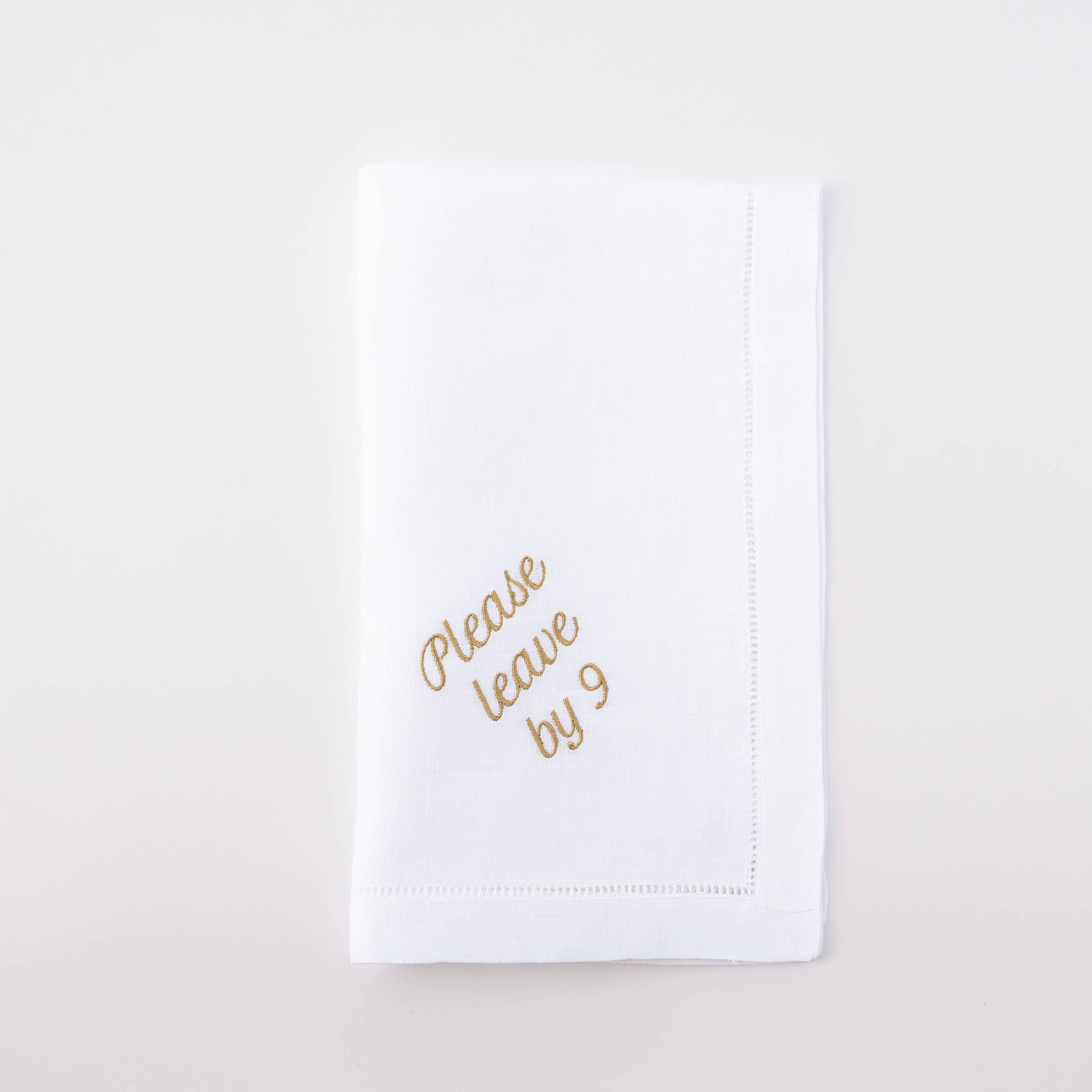 No Reservations – Guardanapo e pano de jantar por atacado – Conjunto de 12 Guardanapos de Jantar de Linho "Please Leave by 9"4