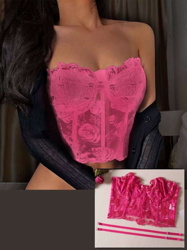 Ladies Sexy Embroidered Floral Lace Strapless Corset for wholesale by Lovely Lies