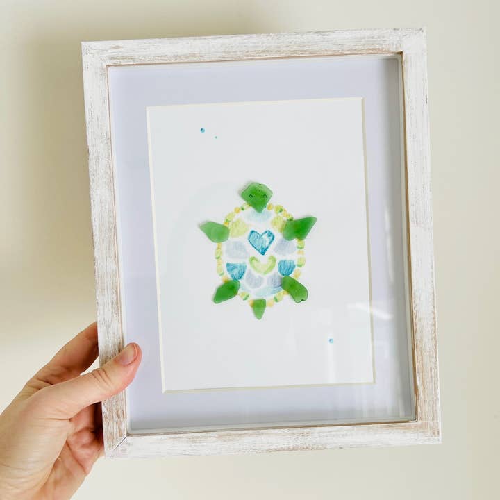 Sook & Hook - Wholesale Art Print - Tranquil Turtle Sea Glass Art | 8"x10" in a Shadowbox Frame