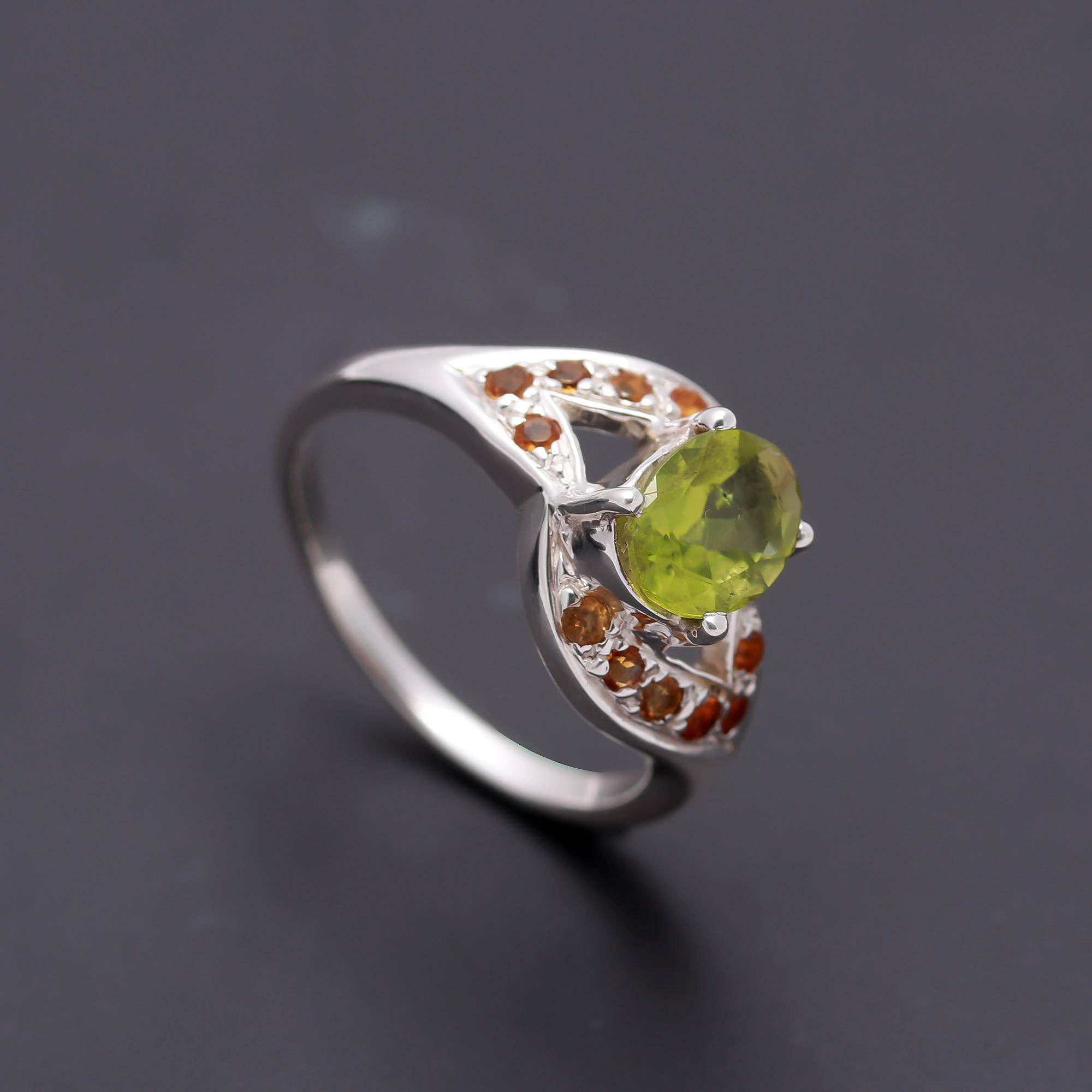 AG 925 JEWELLERY - Wholesale Multi-Stone Ring - 925 Silver Peridot & Citrine Designer Ring0