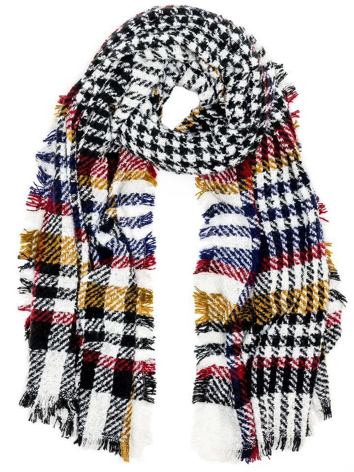 Hounds Tooth & Plaid Woven Scarf for wholesale by Ellen Tracy
