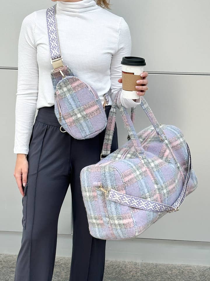 Geruite flanellen Duffle Weekender voor wholesale door Nette Road Wholesale