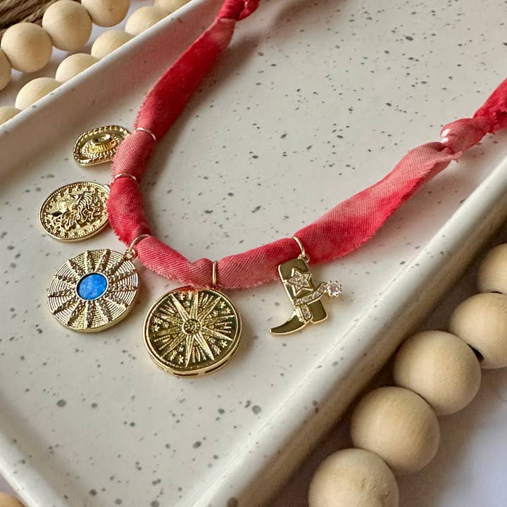 Bandana Charm Necklace | 5 Charms | Gold Filled for wholesale by Larra Mirk Design