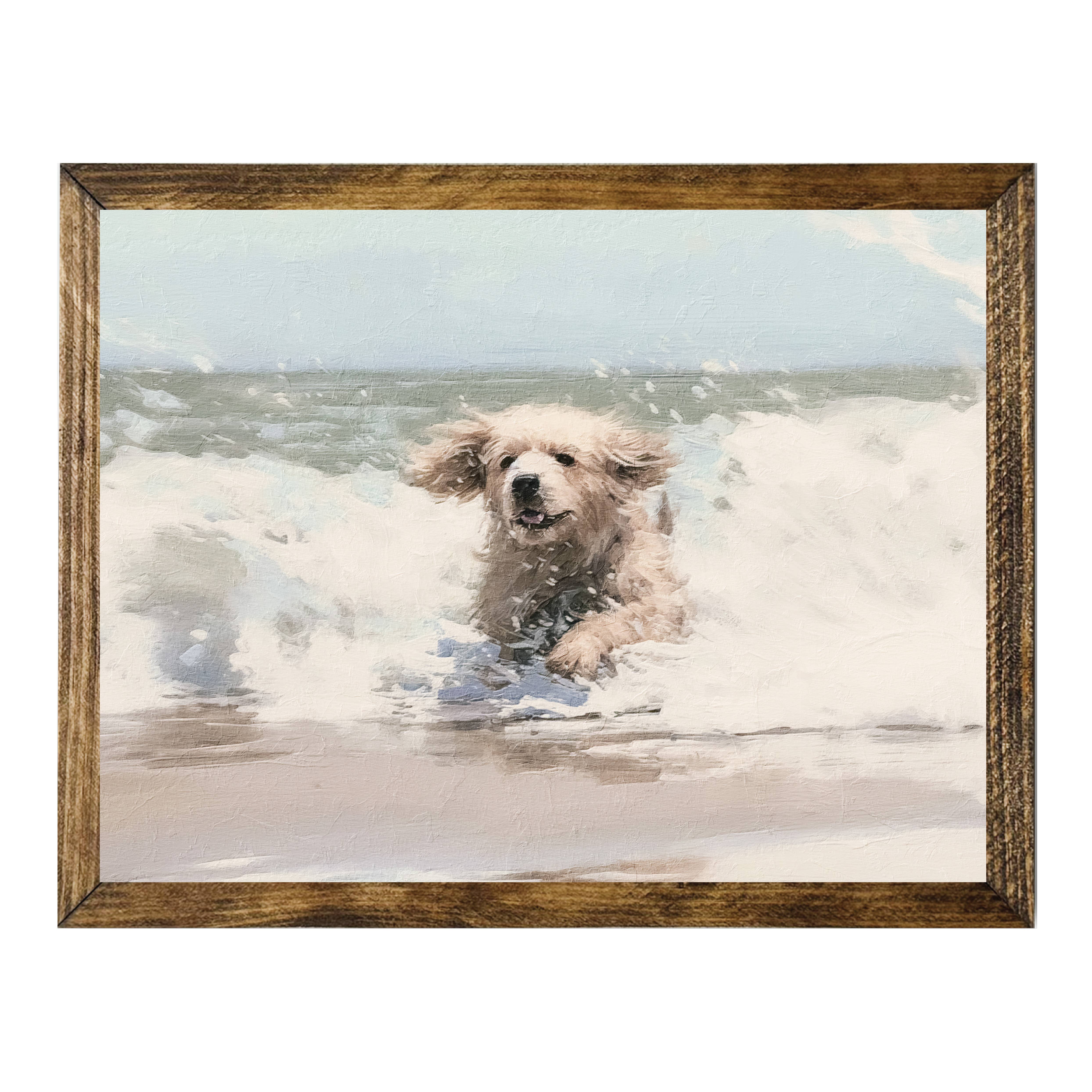 Jarmz Designs – Engroshandel Vægskilt – TIMBERLAND RAMME GOLDEN RETRIEVER LEGER OCEAN WAVE MALERI0