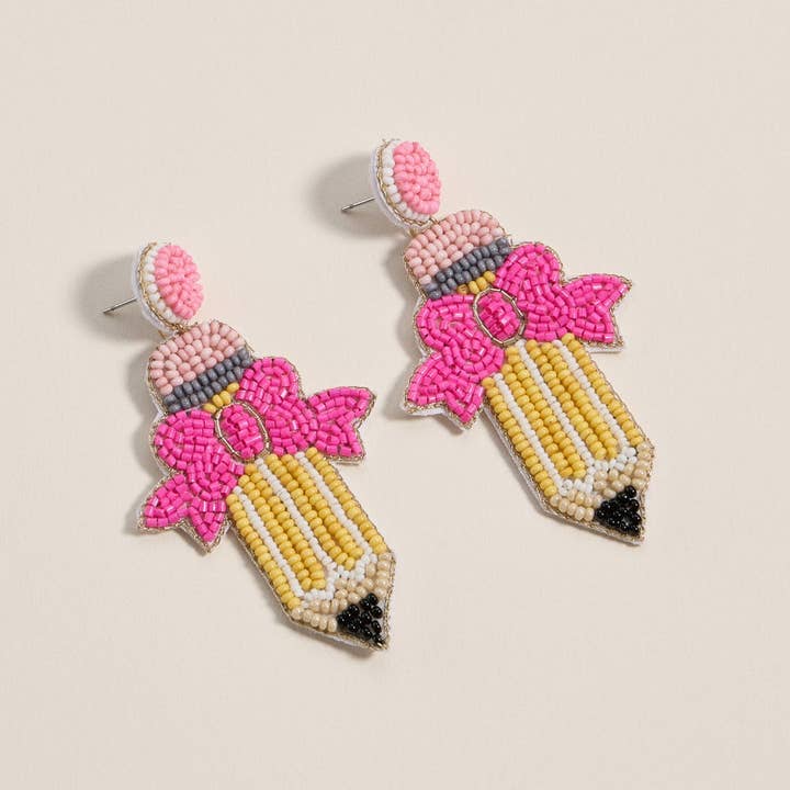 MUL Beaded Pencil Bow Statement Earrings for wholesale on Faire