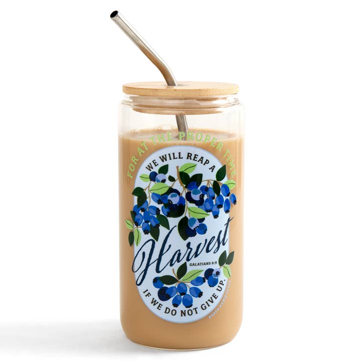 Paper Farm Press - Wholesale Drinking Glass/Cup - Blueberry Faith Glass Can3