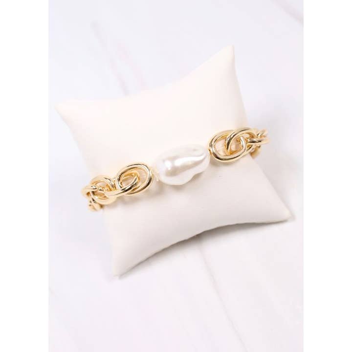 Caroline Hill - Wholesale Beaded Bracelet - Harrie Link Bracelet with Pearl GOLD