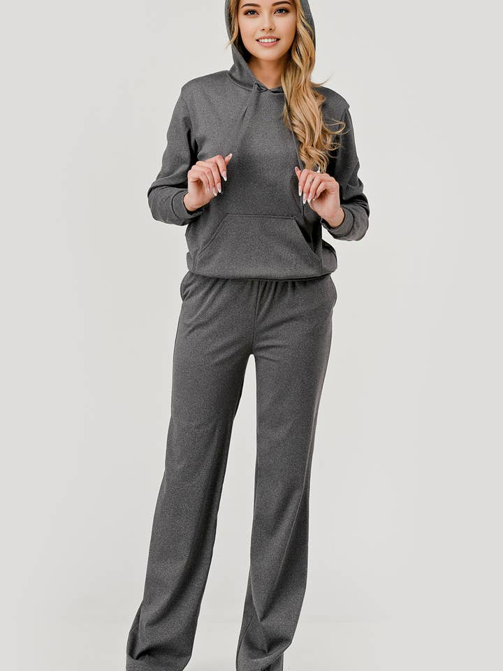 Conjunto de 2 piezas de sudadera con capucha y pantalones de chándal de forro polar para mujer para venta al por mayor de REDFINCH APPAREL INC