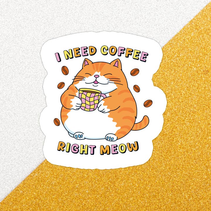 Autocollant en vinyle imperméable Chat Maman Chat Café pour la vente par Stickers+ X Ashley Bexar