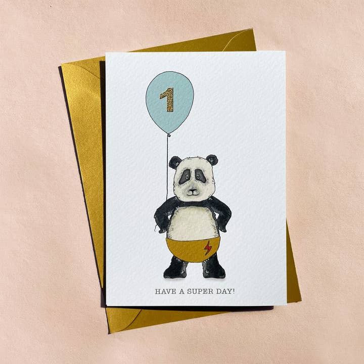 Hand-drawn Panda birthday card | Pick a number for balloon for wholesale by Fearless Flamingo
