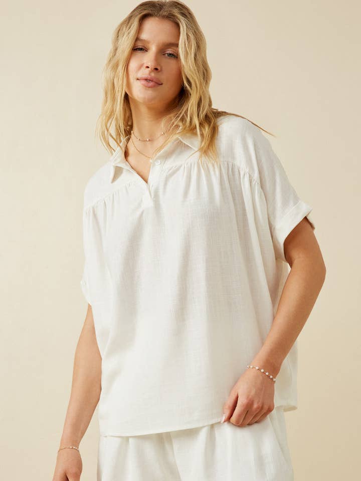 Womens Short Sleeve Collared Dolman Top for wholesale by Hayden LA