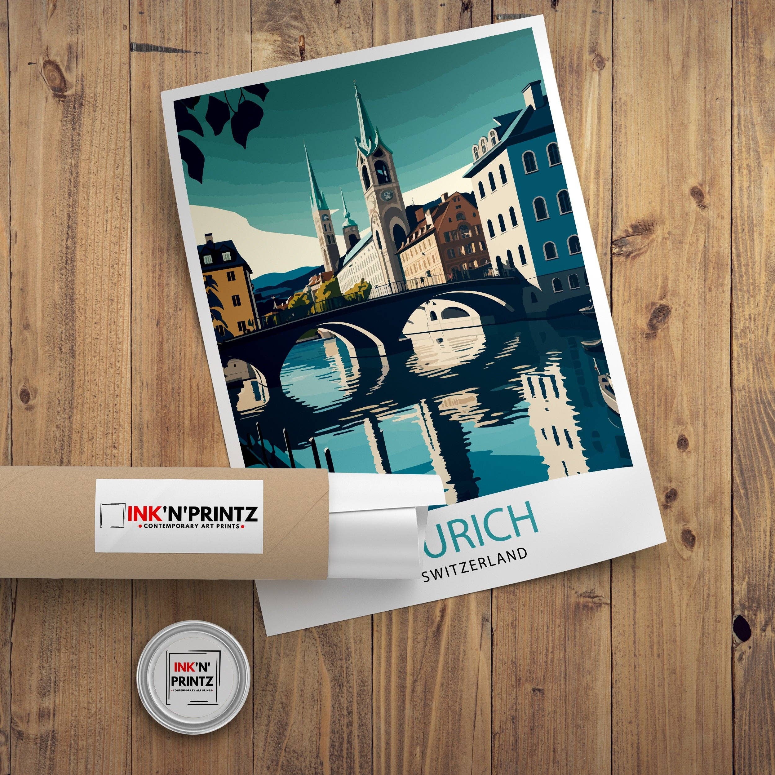 InkNPrintz – wholesale Art print – Zurich Switzerland Travel Poster Zurich8