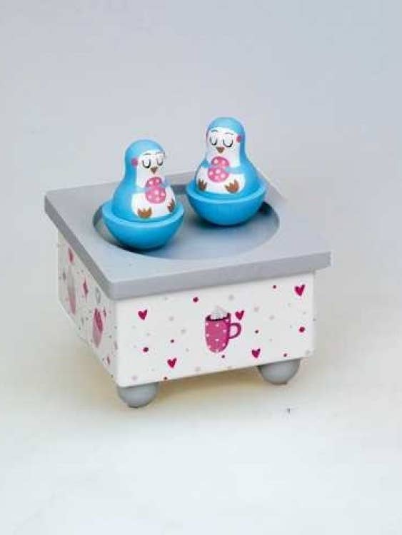 Boîte à musique - Boîte à musique en bois Dancing Penguins pour la vente par Musicbox world