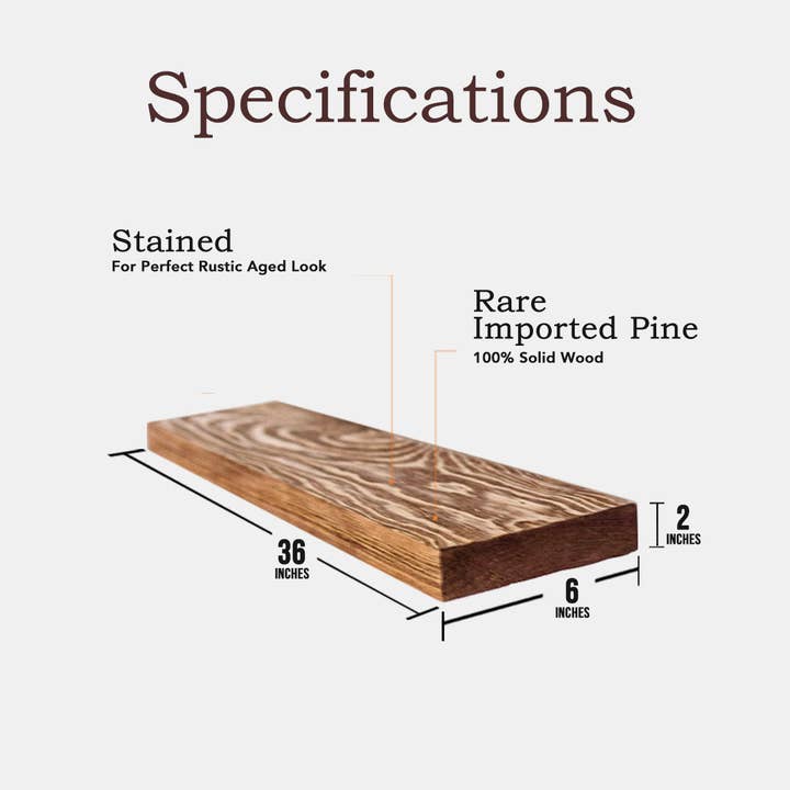 Willow and Grace Designs Inc - Wholesale Wall Mounted Shelf - Connie (Light Walnut) - Floating Shelves, Rustic Wood Shelves Wall Mounted - Set of 2 Wall Shelves for Bedroom, Bathroom, Family Room, Kitchen, Office – Smart Mounting Brackets - 24 x 6 x 1.5 in / 36 x 6 x 1.5 inches6