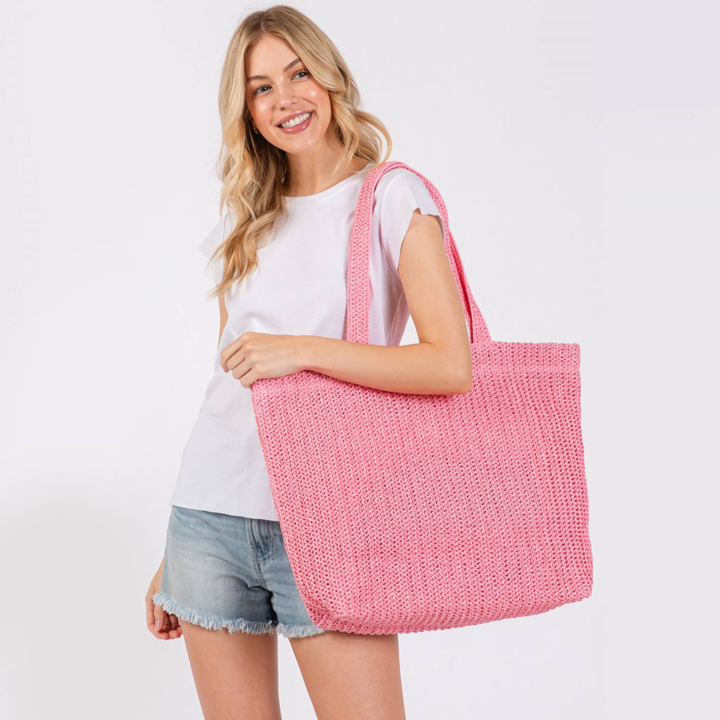Hana - Wholesale Tote Bag - Women's - Solid Color Crochet Summer Straw Tote Bag28