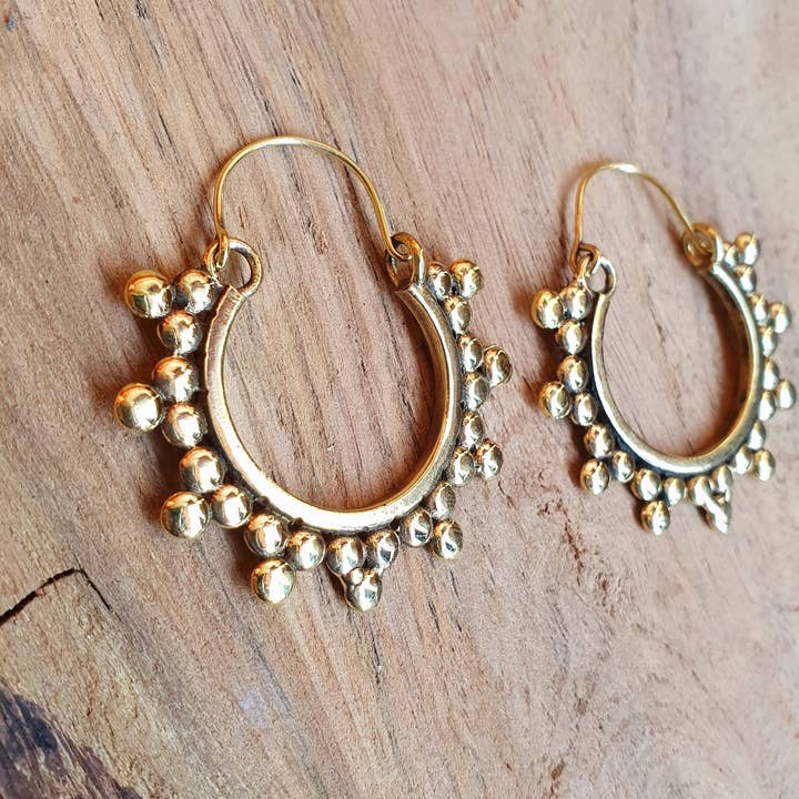 Kaali Boutique – wholesale Hoop earrings – Gypsy Flower Brass Hoop Earrings; Ethnic, Geometric, Rustic, Yoga, Hippie, Gypsy, Pretty, Psy, Boho, Bohemian, Festival3