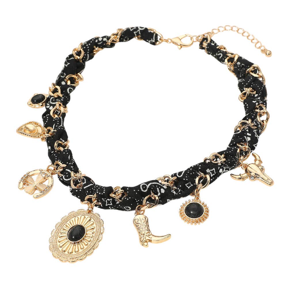 Sensibling Corp. - Wholesale Pendant/Charm Necklace - Western Themed Charm Fabric Braided Necklace7