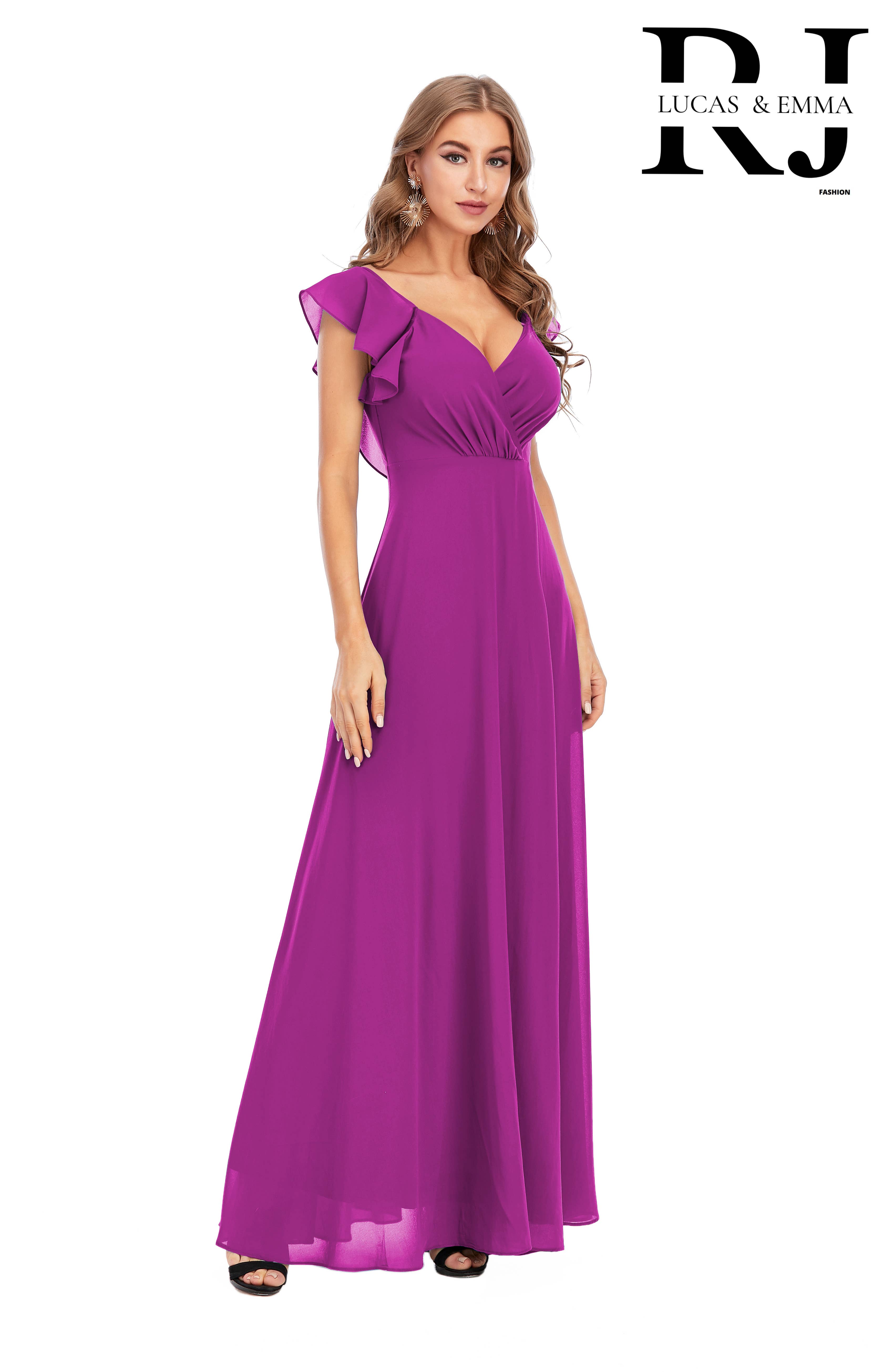 Lucas & Emma - Sarl RJ & co - Wholesale Gown - Women's - Evening ceremony dress with slit and flutter sleeves 13884