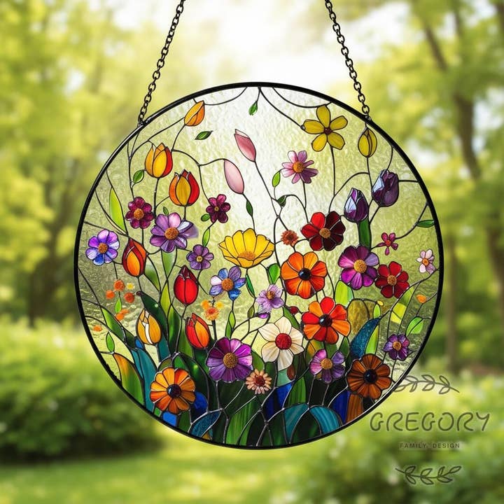 Vildblomster Glasmaleri Solfanger, Farverig Blomsterkunst for engroshandel hos TMLECOM LTD