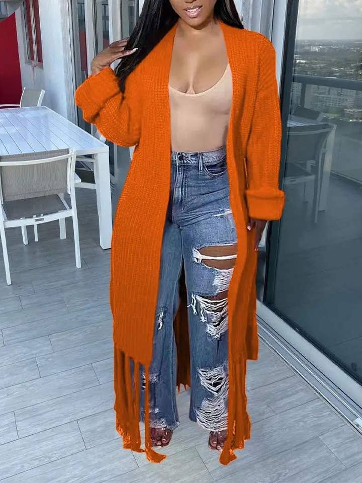 Fashion Combination - Wholesale Cardigan - Women's - trim open front chunky knit longline cardigan