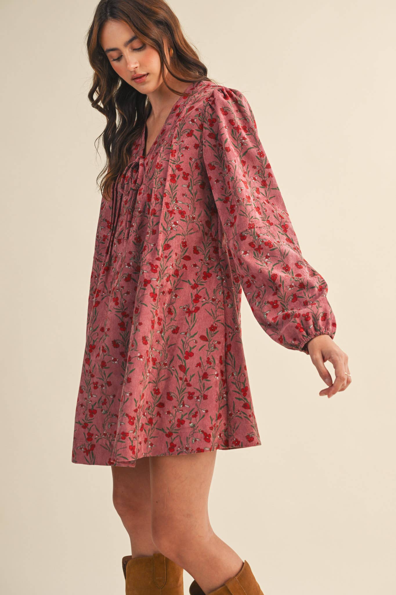 &MERCI - Wholesale Dress - Women's - FLORAL CORDUROY MINI DRESS MDR440914