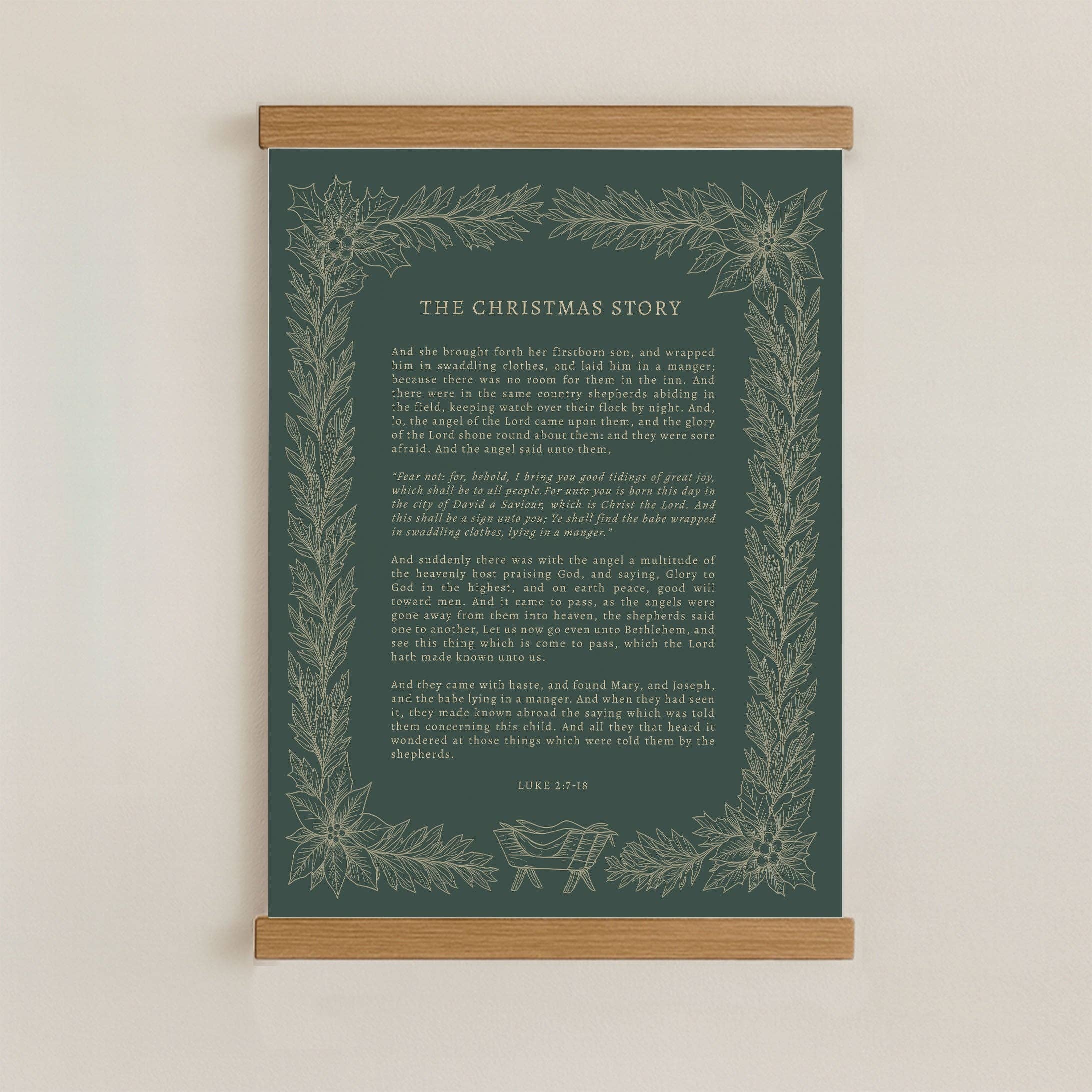 Forever Written - Wholesale Christmas Wall Art - The Christmas Story Hanging Canvas • Luke 2:7-18 Scripture Art • Christian Christmas Wall Decor • Vintage Botanical Nativity Print3