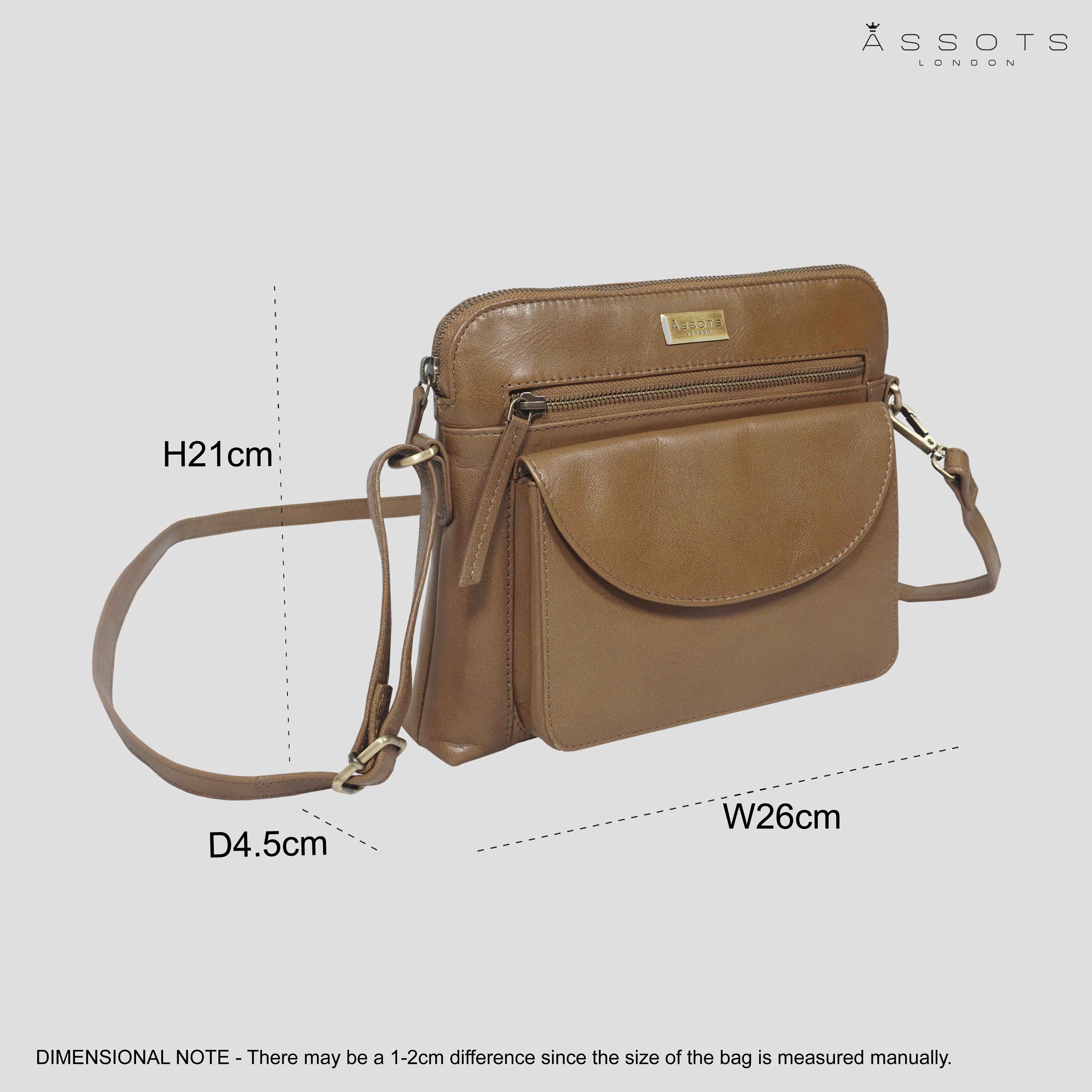 Assots London - Wholesale Crossbody Bag - Women's - 'JEAN' Tan Vegetable Tanned Real Leather Crossbody Bag3