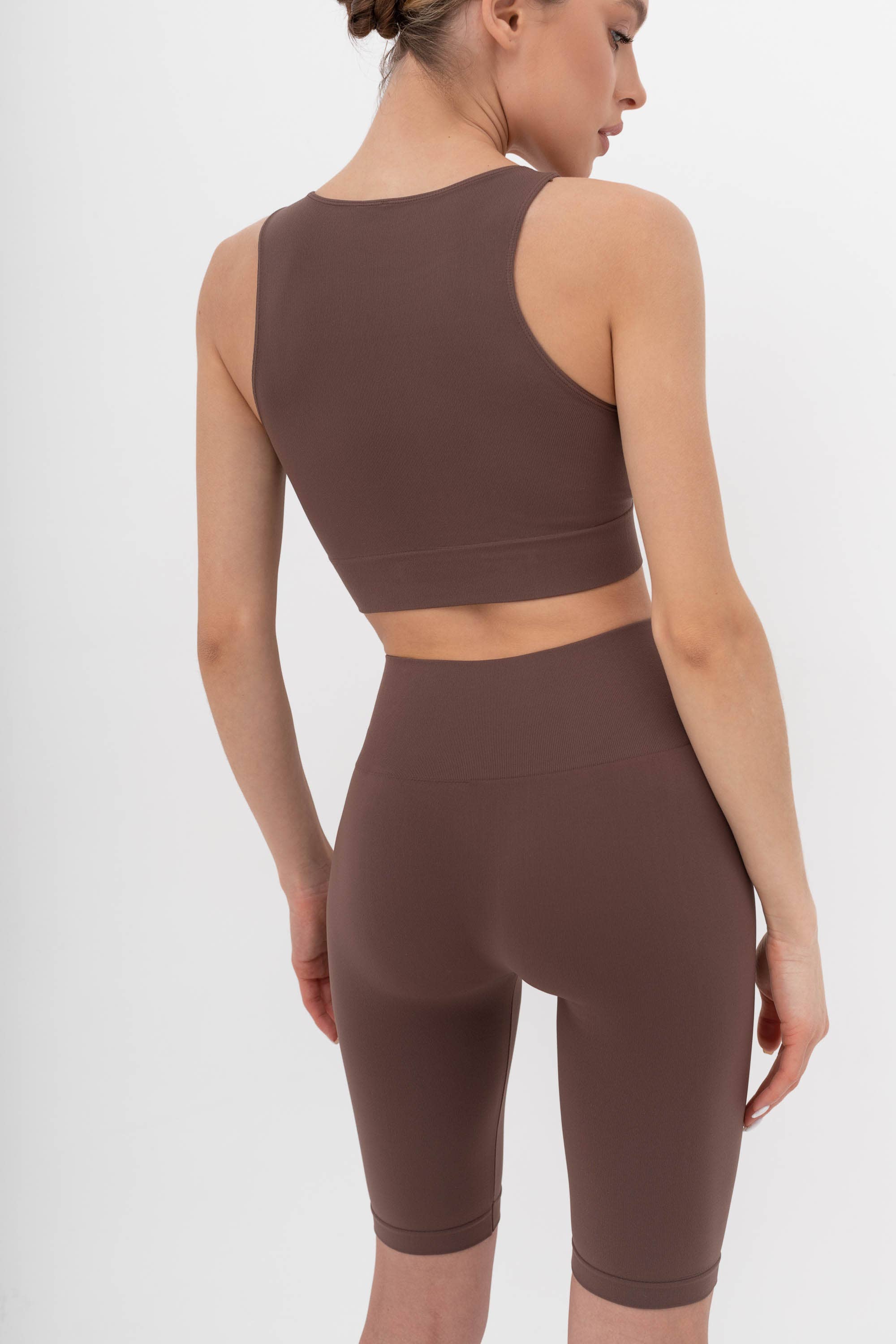 SIAWEAR - Wholesale Athletic Top - Women's - Sportsbra light ribs COFFEE Yoga Pilates Mat Yoga 🇮🇹3