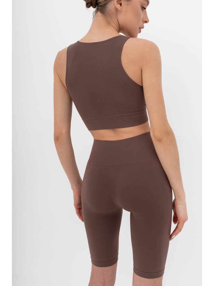 SIAWEAR - Wholesale Athletic Top - Women's - Sportsbra light ribs COFFEE Yoga Pilates Mat Yoga 🇮🇹3