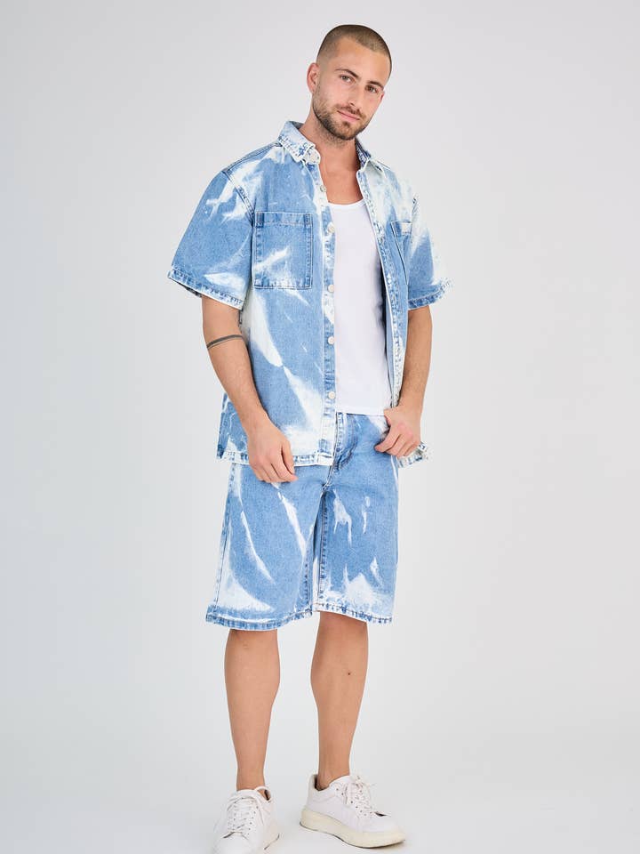 TOP MONDAY - Wholesale Top & Short Set (NOT Loungewear) - Men's - Blue Washed Effect Jeans Set1