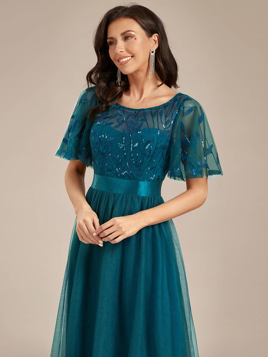 Ever-Pretty - Wholesale Gown - Women's - Sequin Print Maxi Long Evening Dresses with Cap Sleeve8