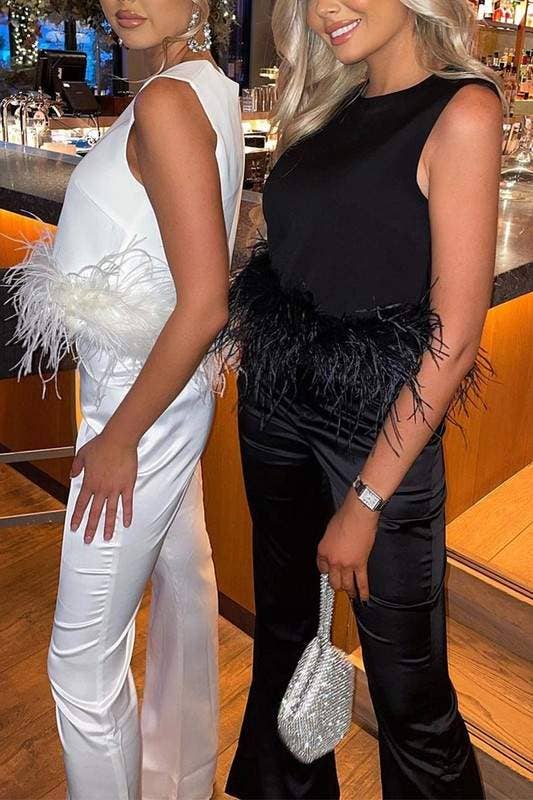 Queen Fashion - Wholesale Blouse - Women's - feather trim sleeveless top feather9