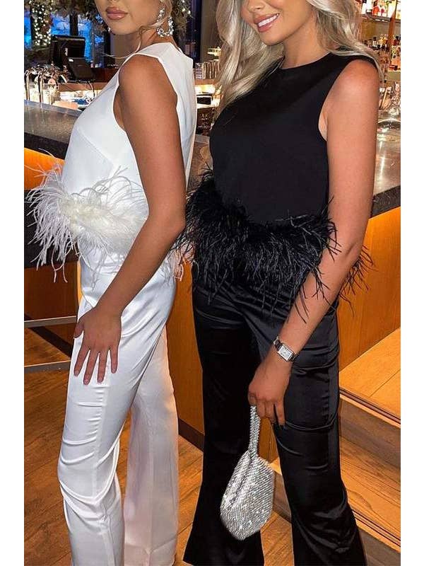 Queen Fashion - Wholesale Blouse - Women's - feather trim sleeveless top feather9
