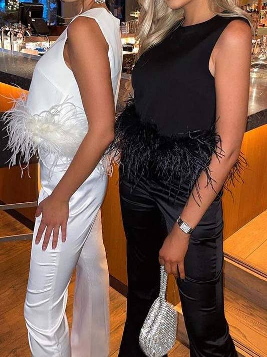 Flarix - Wholesale Blouse - Women's - feather trim sleeveless top feather9