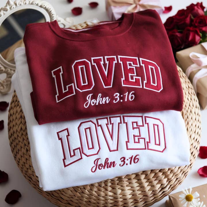 Embroidered Christian Valentines Sweatshirt, Loved John Tee for wholesale by ClevorFit