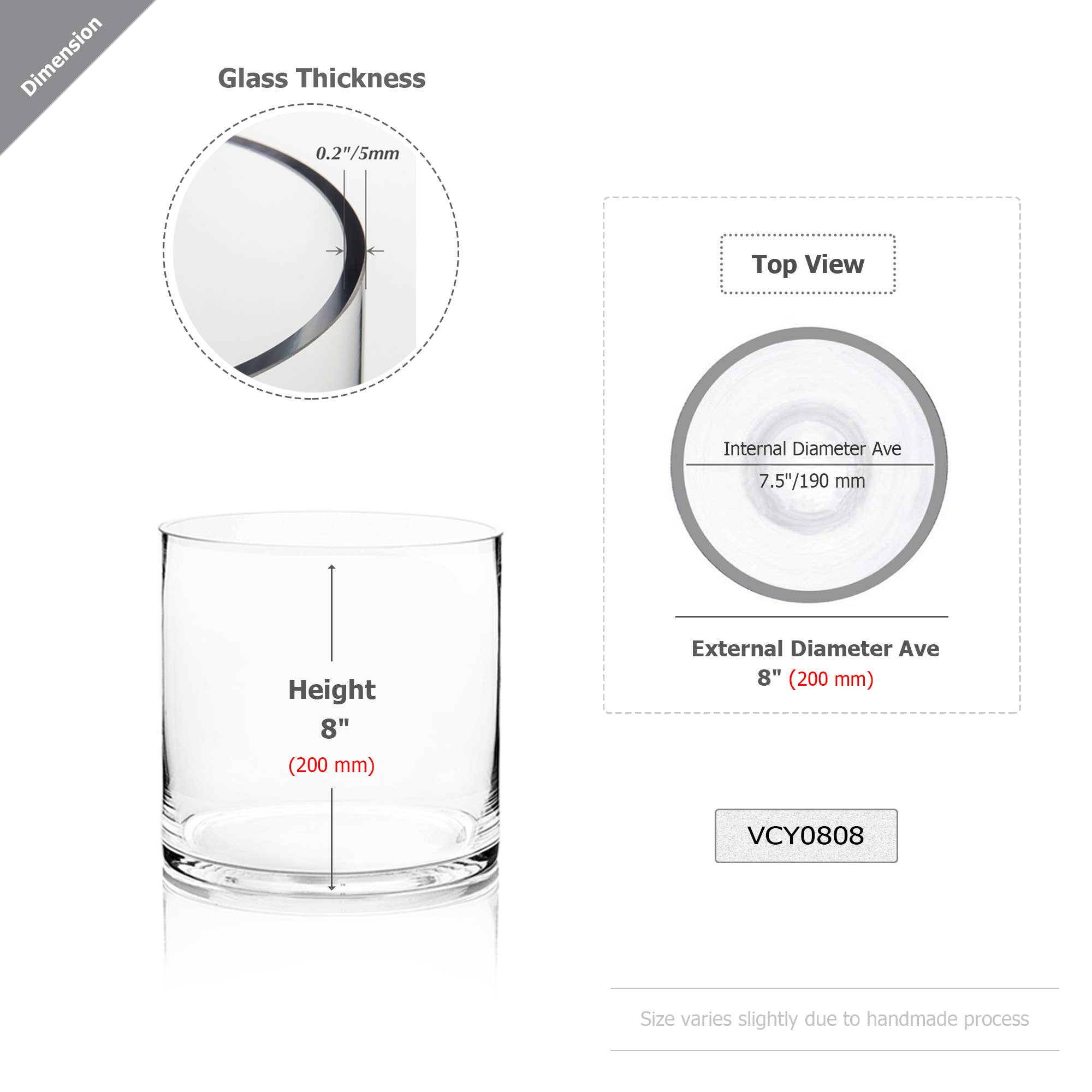 WGV International - Wholesale Vase - WGV Clear Cylinder Glass Vase - 8" x 8"H1