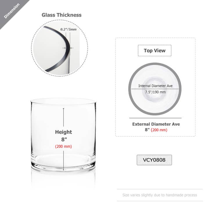WGV International - Wholesale Vase - WGV Clear Cylinder Glass Vase - 8" x 8"H1