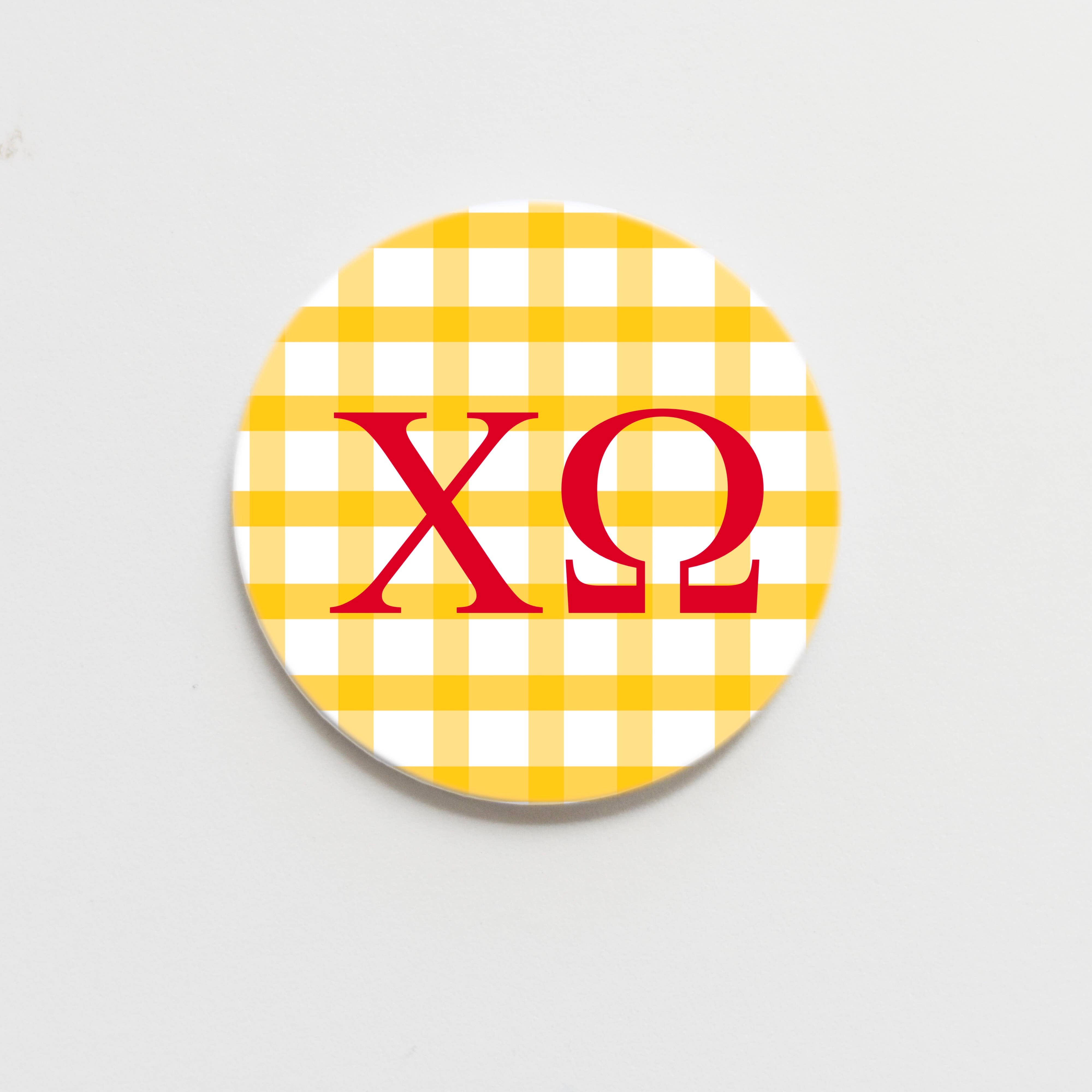 Good Vibez Collegiate - Wholesale Lapel Pin/Button - Chi Omega Gingham Greek Button - 3.00 inch