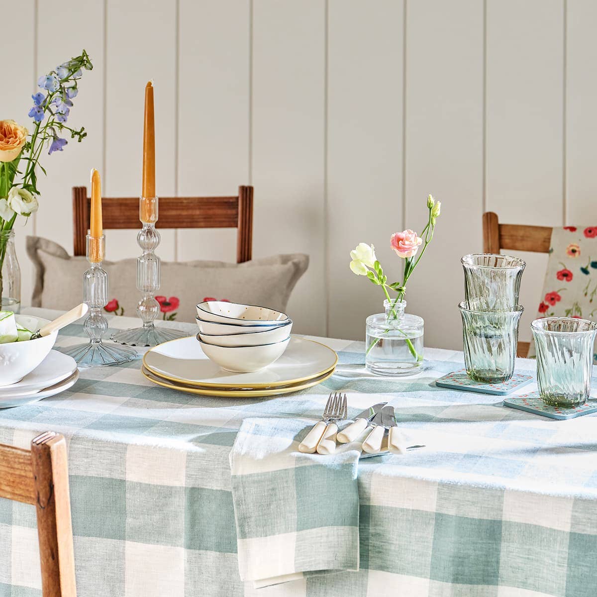 Sophie Allport - Wholesale Tablecloth - Teal Gingham Linen Tablecloth4